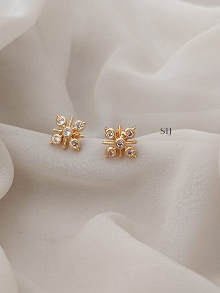 Floral Design White Stones Ear Studs