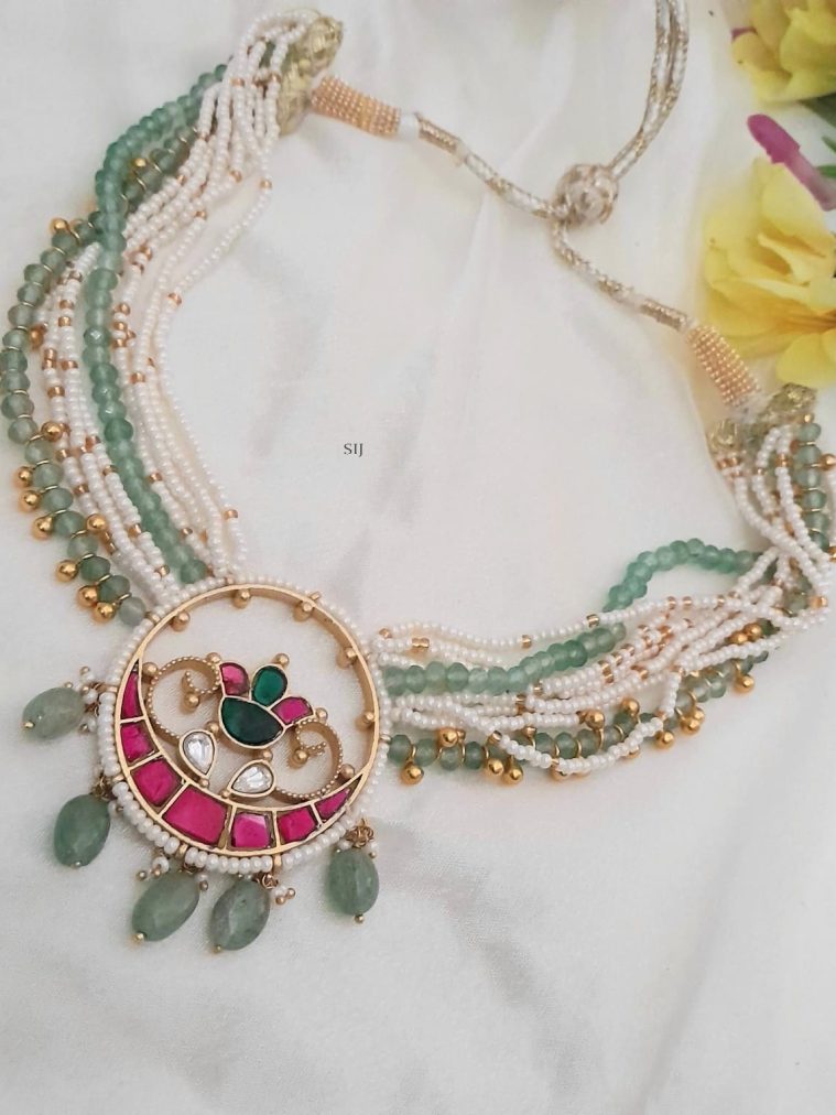 Floral Jadau Kundan Studded Pendant with Pearl choker