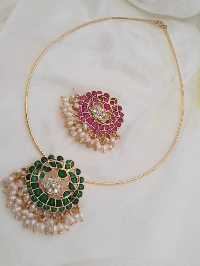 Floral Pearl Drop Jadau Pendant Hasli Necklace