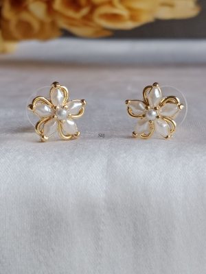 Flower Design Pearl Studded Ear Studs