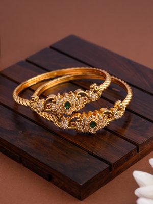 Flower with Dual Peacock AD Stones Bangles