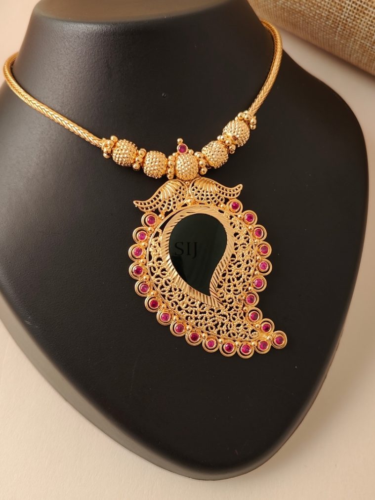 Gold Covering Mango Design Palakka Necklace