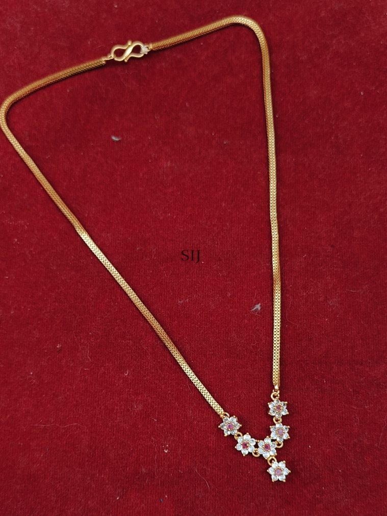 Gold Covering White &Ruby Stones Pendant Chain
