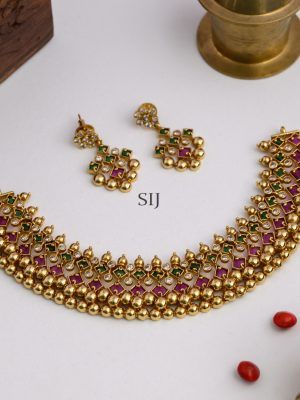 Gold Finish Ball Cluster Design Necklace