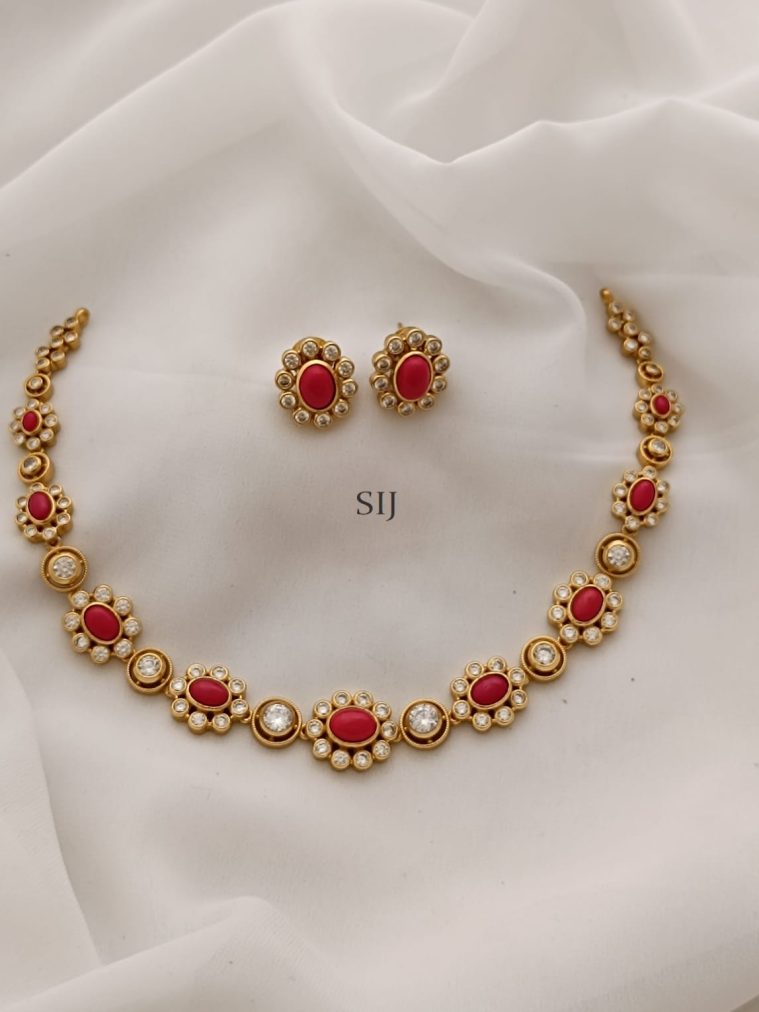 Gold Finish Coral Studded Necklace