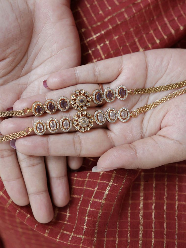Gold Finish Floral Design Stones Necklace Set