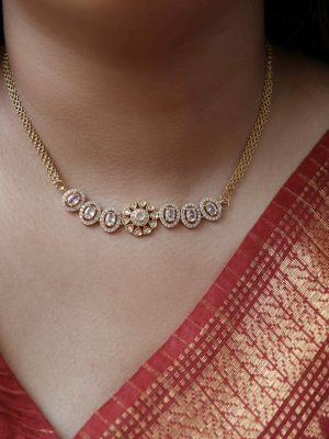 Gold Finish Floral Design Stones Necklace Set