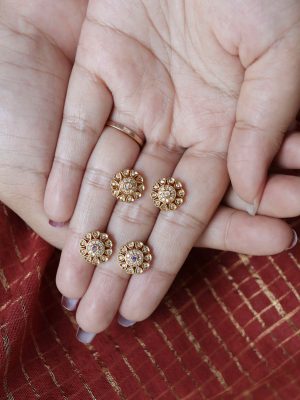 Gold Finish Floral Design Stones Necklace Set