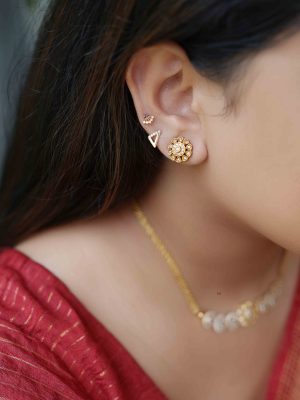 Gold Finish Floral Design Stones Necklace Set