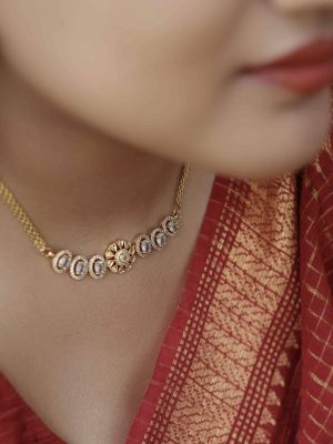 Gold Finish Floral Design Stones Necklace Set