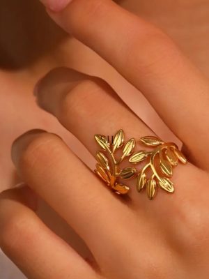 Gold Finish Leaf Design Finger Ring