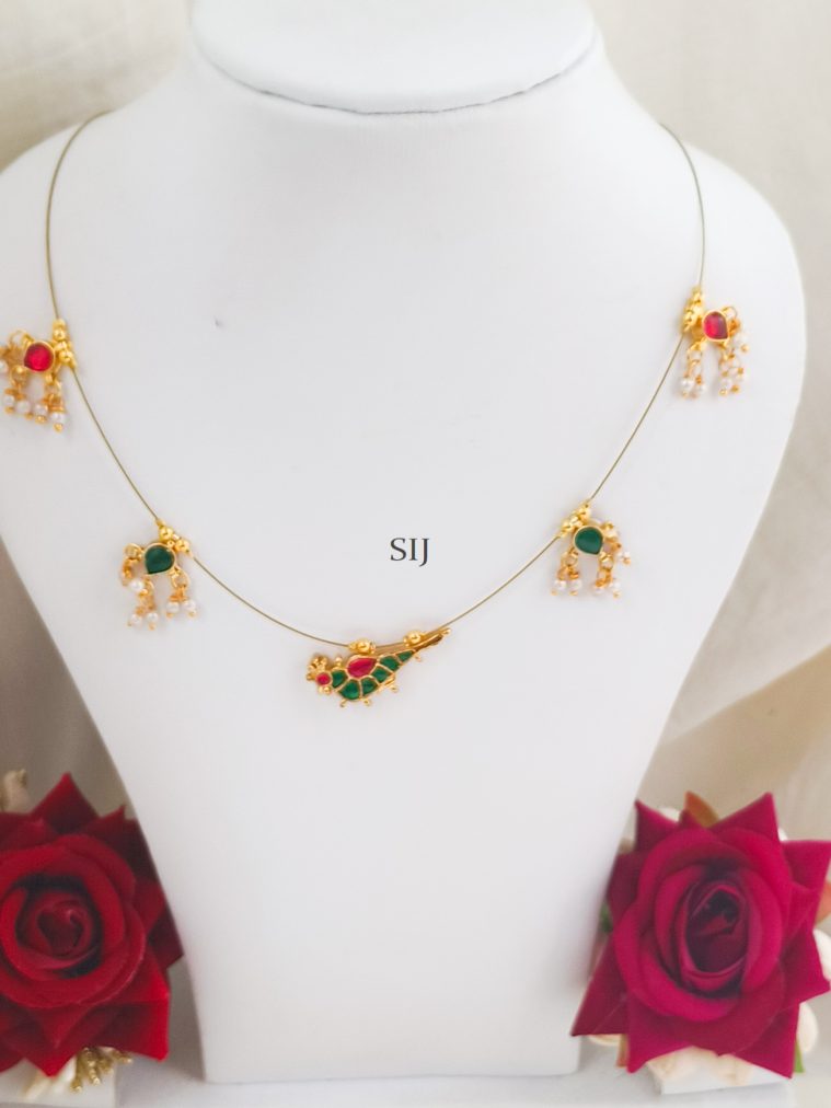 Gold Finish Peacock Design Invisible Necklace