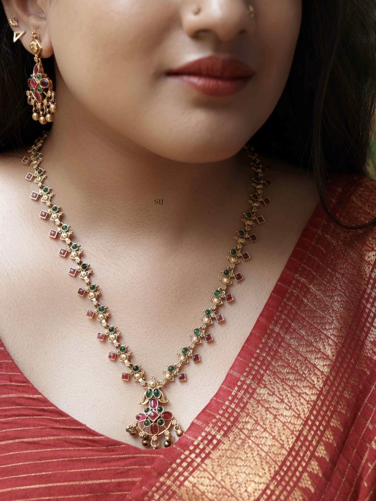 Gold Finish Ruby and Emerald Stones Studded Haram