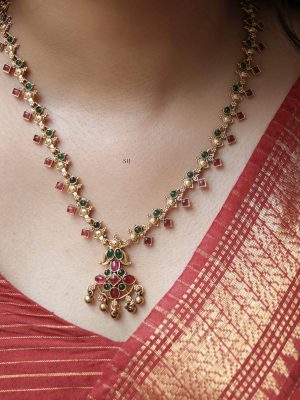 Gold Finish Ruby and Emerald Stones Studded Haram