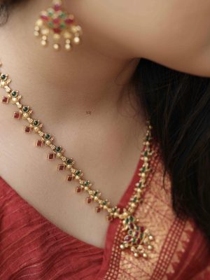 Gold Finish Ruby and Emerald Stones Studded Haram