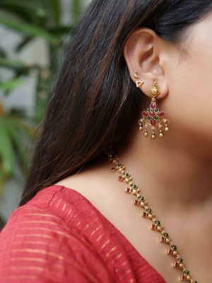 Gold Finish Ruby and Emerald Stones Studded Haram