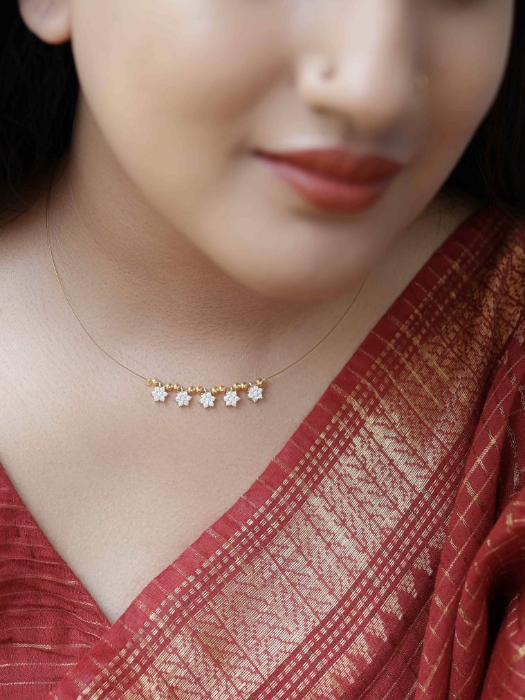 Gold Finish Stars Design Golden Balls Studded Invisible Necklace