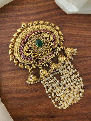 Gold Look Alike Floral Design Multi Stone Jadai Billai