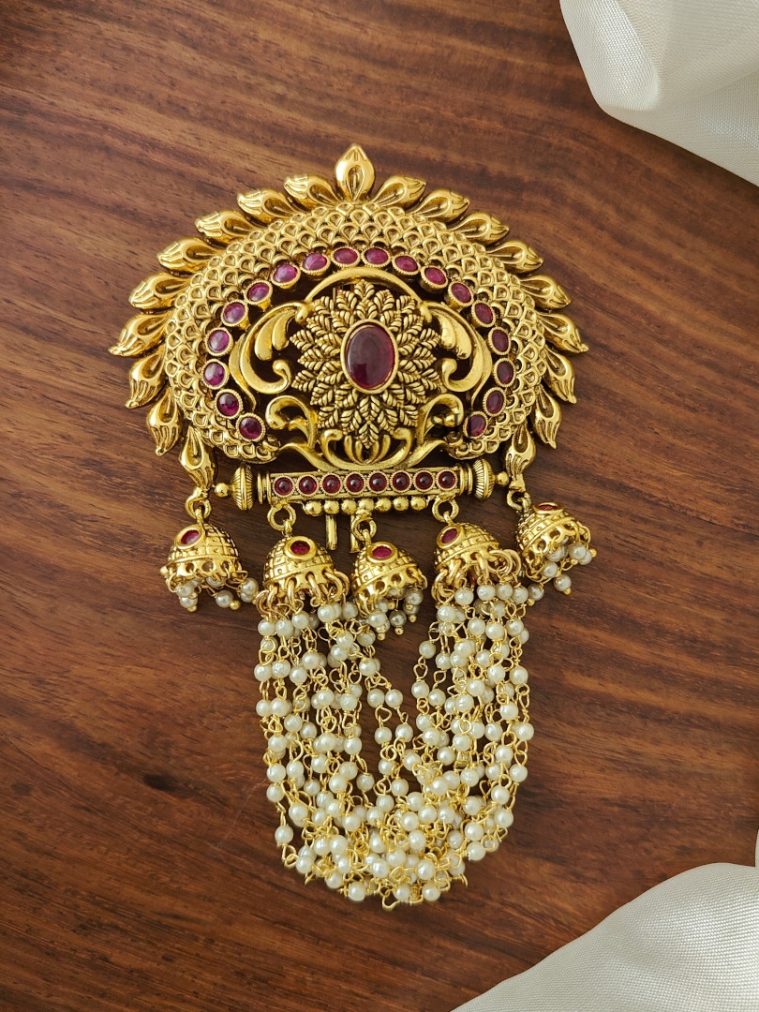 Gold Look Alike Floral Design Ruby Stone Jadai Billai