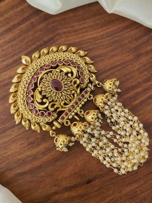 Gold Look Alike Floral Design Ruby Stone Jadai Billai