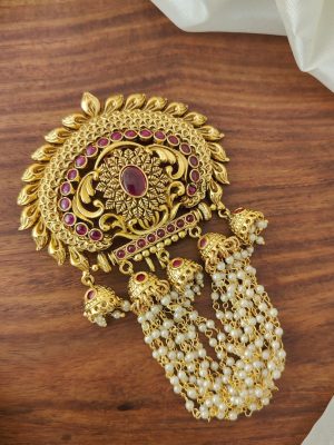 Gold Look Alike Floral Design Ruby Stone Jadai Billai