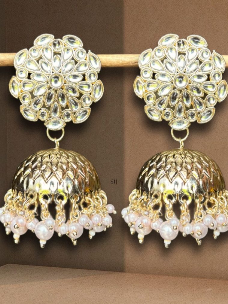 Gold Plated Floral Design Kundan Earrings