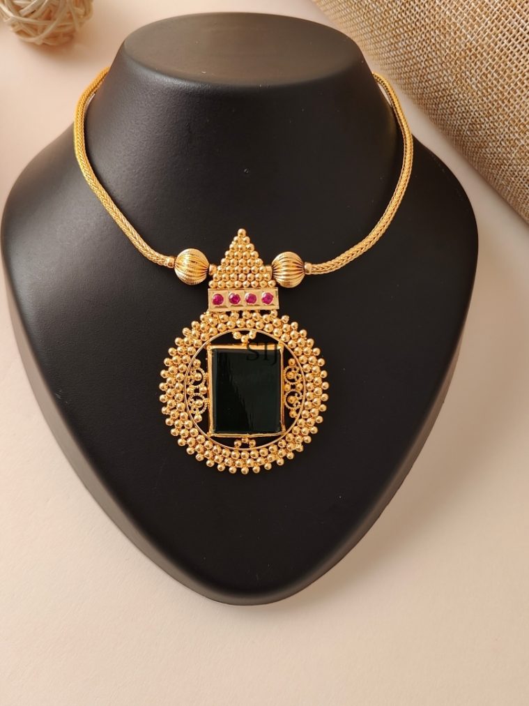Gold Plated Green Stone Necklace