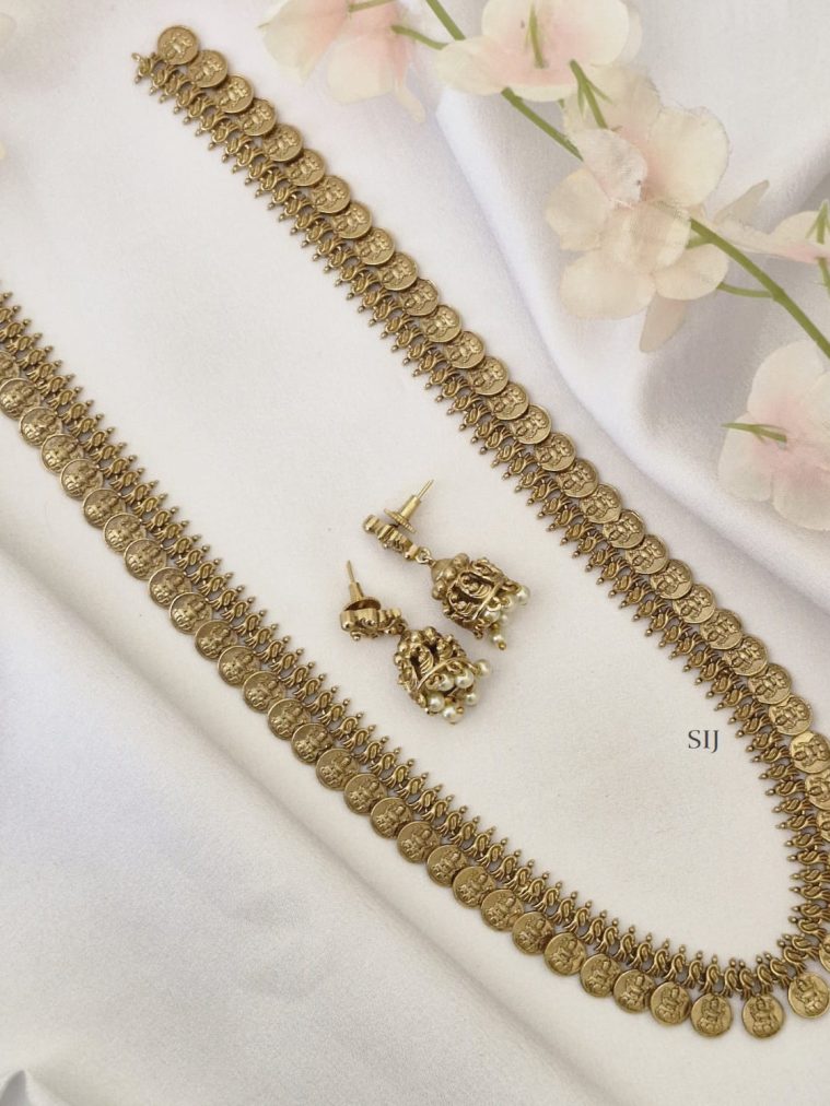 Gold Plated Lakshmi Coin Long Haram Set