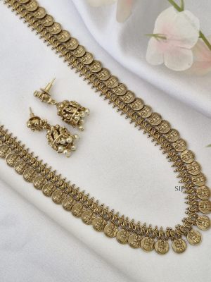 Gold Plated Lakshmi Coin Long Haram Set