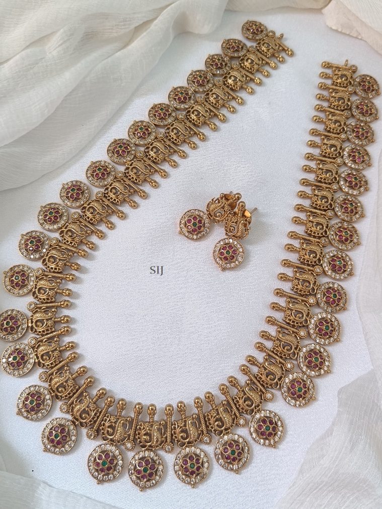 Gold Plated Multicolor Stone Kaasu Long Haram Set
