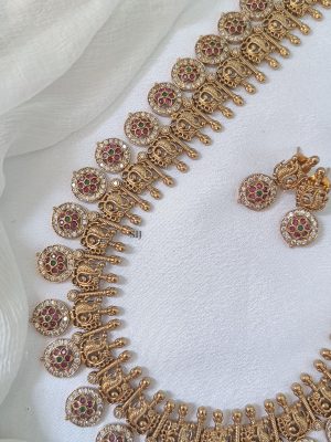 Gold Plated Multicolor Stone Kaasu Long Haram Set