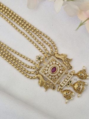 Gold Plated Peacock Motif 4 Layers Long Haram Set