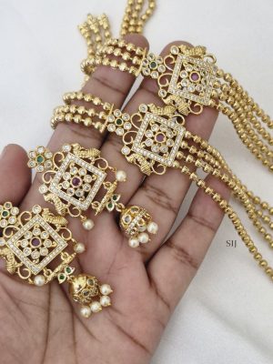 Gold Plated Peacock Motif 4 Layers Long Haram Set