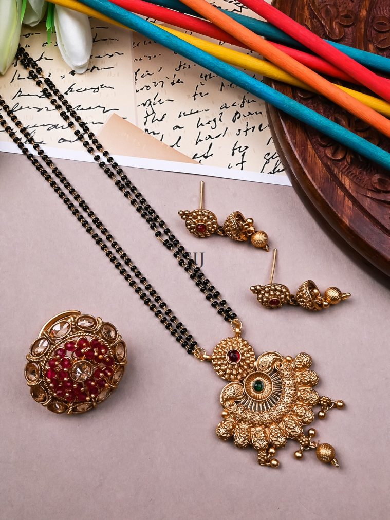 Gold Plated Rajwadi Mangalsutra and Ring Combo Set