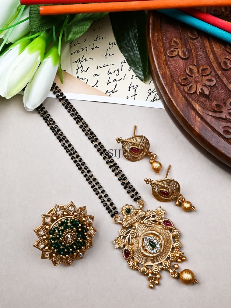 Gold Plated Rajwadi Mangalsutra and Ring Combo Set