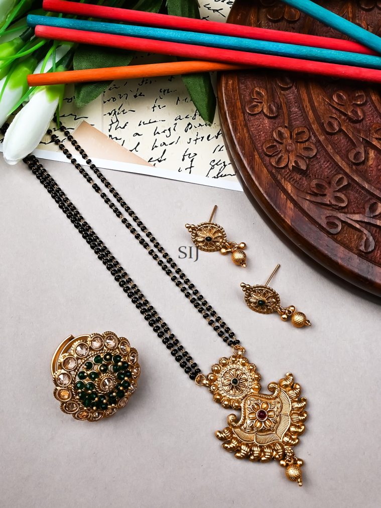 Gold Plated Rajwadi Mangalsutra and Ring Combo Set