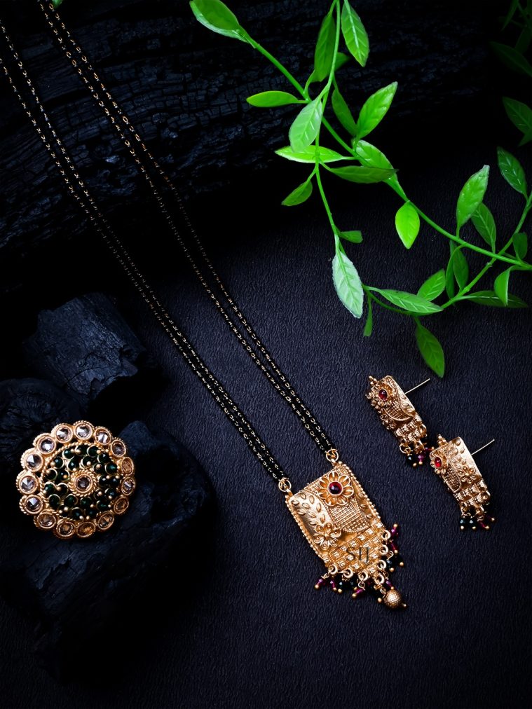 Gold Plated Square Rajwadi Mangalsutra and Ring Combo Set