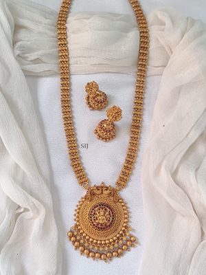 Gold Plated Temple Lakshmi Devi Long Haram Set