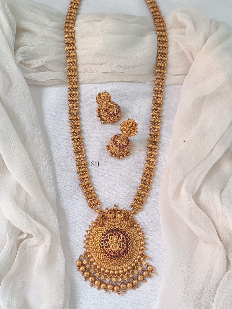 Gold Plated Temple Lakshmi Devi Long Haram Set