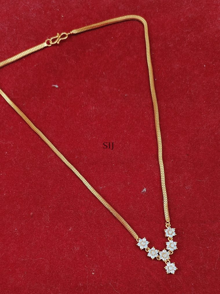 Gold Replica White Stones Studded Pendant Chain