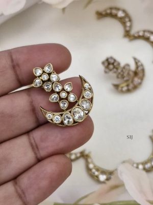 Half Moon Design White Stones Necklace Set