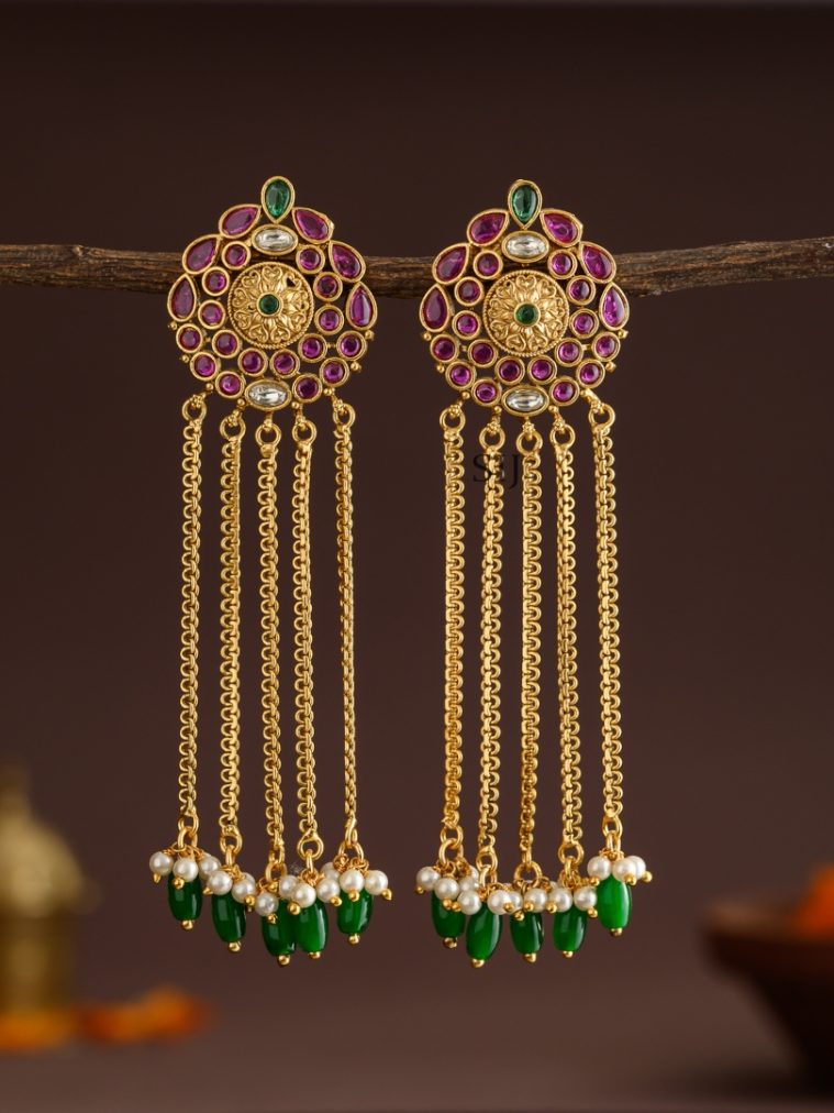 Traditional Lakshmi Motif Blue Mango Palakka Earrings