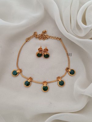 Kerala Style Round Design Green Enamel Palakka Necklace