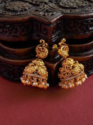 Lakshmi with Peacock Nakshi Golden Beads Dropped Necklace Set