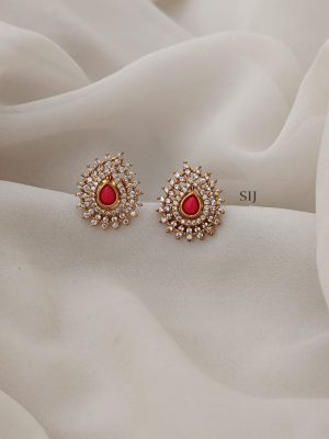 Mango Design CZ Stones Coral Beads Studded Ear Studs