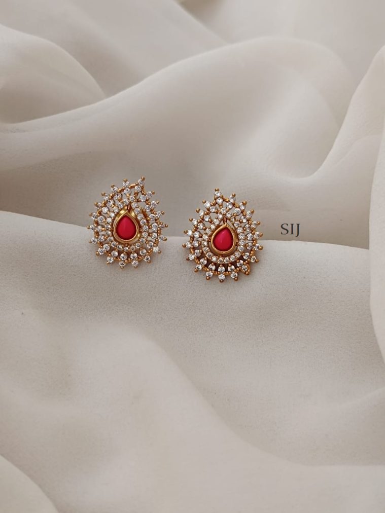 Mango Design CZ Stones Coral Beads Studded Ear Studs