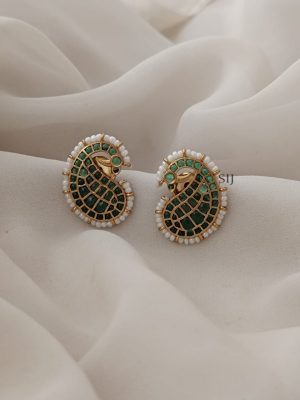 Mango Design Pearl &Green Kemp Studded Ear Studs