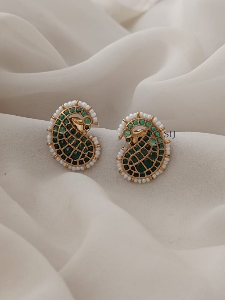 Mango Design Pearl &Green Kemp Studded Ear Studs