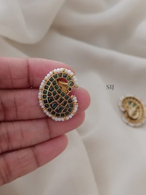 Mango Design Pearl &Green Kemp Studded Ear Studs
