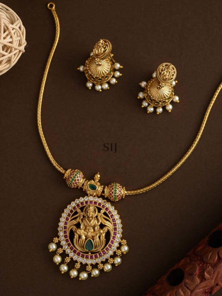 Matt Finish Lakshmi Temple Necklace
